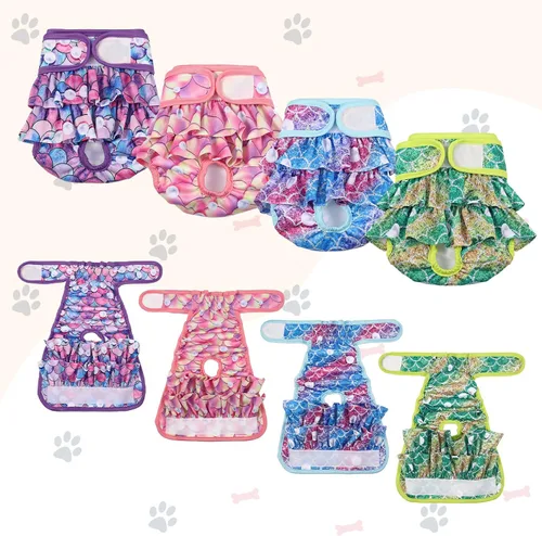 Vista 5 de Paquete de 4 Pañales para Perras Hembras Lavables Pañales para Perros Reutilizables Pañales para Cachorros Altamente Absorbentes Cómodos Pañales