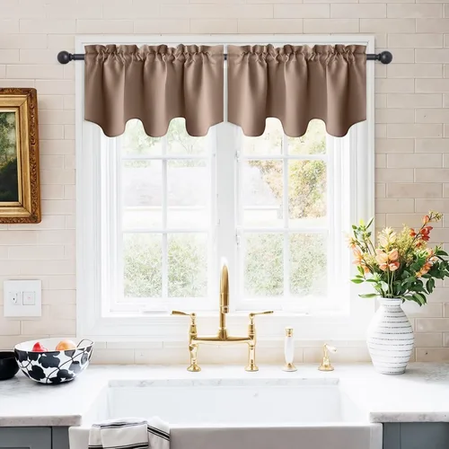 Vista 8 de NICETOWN - Cortinas con valances azul piedra para ventana de sala de estar, dormitorio, baño, 2 paneles estilo granja rústico para comedor, cortinas