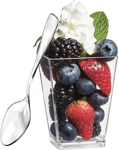 Vista 4 de Zappy Mini tazas de postre de plástico de 50 onzas con cucharas, cuadradas, vasos desechables para fiestas
