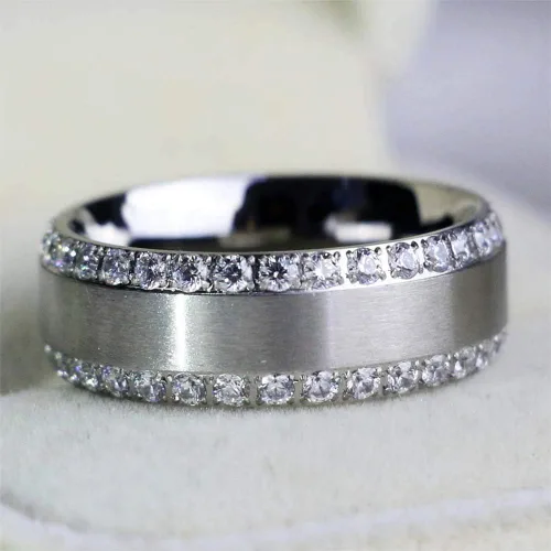 Vista 2 de LOVERSRING Juego de 3 anillos para parejas para él y para ella para mujer chapado en oro blanco corazón y titanio anillo de boda