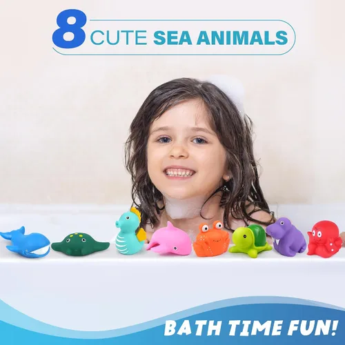 Vista 4 de LotFancy Juguete de baño, 8PCS juguetes de baño sin moho para niños de 1 a 3 años, juguetes de baño para bebés sin agujeros para niños pequeños de 2