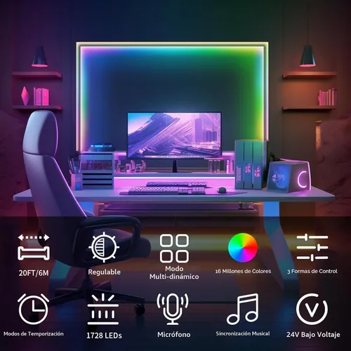Vista 2 de la MAZORCA elegante IC de las luces de tira de los 20FT LED, color 24V que cambia las luces LED del RGB for Bedroom with RF Remote Smart App