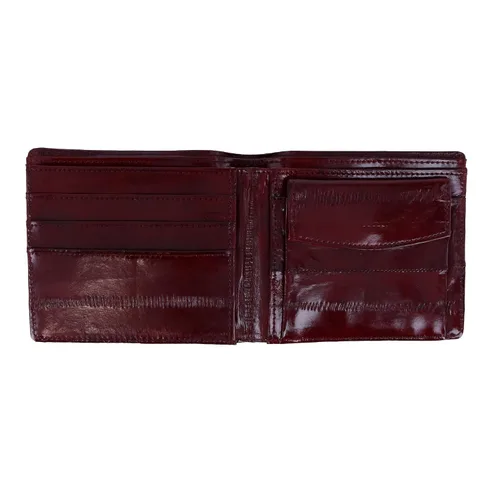 Vista 2 de CTM Cartera plegable de piel de anguila para hombre con bolsa para monedas, Borgoña, Monedero