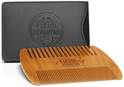 Vista 3 de BEST DEAL peine de madera para barba y estuche, acción dual, dientes finos y gruesos, perfecto para utilizar con bálsamos y aceites, peine