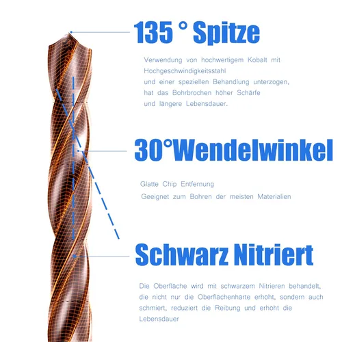 Vista 4 de 6.2 mm HSS M35 Cobalt Twist Drill Bit High Speed Steel Set 10 Suitable for Steels, Cast Iron and Other Metals (6.2 mm)