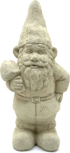 Vista 11 de Gnomo de jardín con maza: estatua de piedra sólida y duradera con textura vintage. Sellado para exteriores. Hecho a mano en Estados Unidos. Antiguo