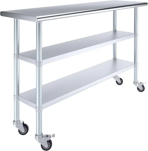 Vista 22 de AmGood Stainless Steel Work Table with 2 Shelves and Casters Metal Utility Table On Wheels