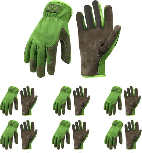 Vista 11 de HANDLANDY Guantes de jardinería de cuero para hombre, guantes de trabajo utilitarios para mecánicos, construcción, conductor