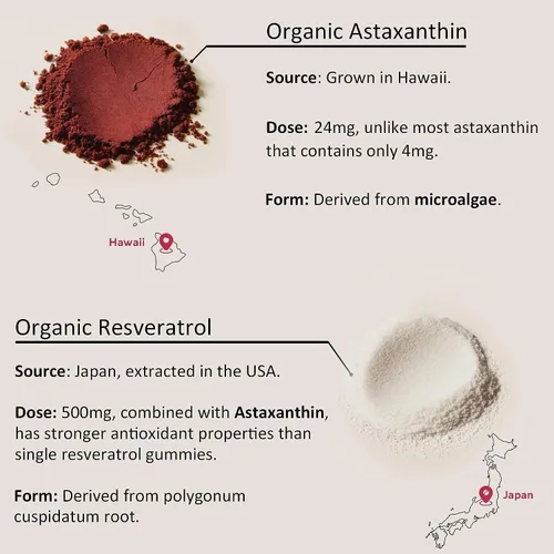 Vista 5 de Suplementos de astaxantina de 24 mg con resveratrol, vitamina B1, aceite de coco, antioxidantes orgánicos de algas para hombres y mujeres