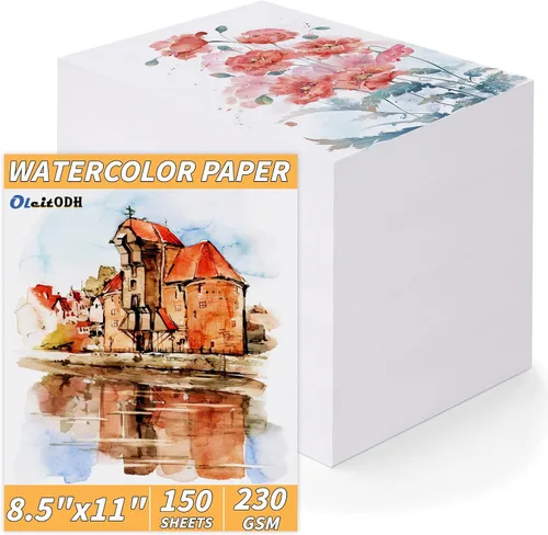 Vista 9 de 150 hojas de papel para acuarela a granel, papel de color blanco para estudiantes de pintura, adultos, artistas, dibujo - 65LB/180GSM papel de arte