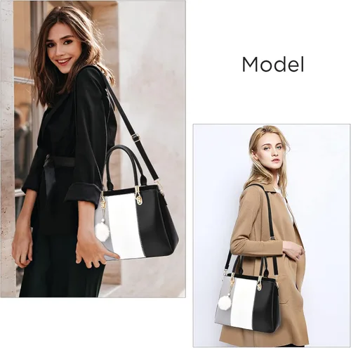 Vista 7 de Bolso de mano grande para mujer, bolso cruzado para mujer, costura de color, asa superior, bolso Hobo, 2 piezas
