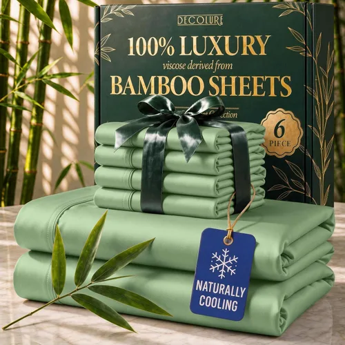 Vista 30 de DECOLURE Sábanas de Viscosa 100% Derivada de Bambú Tamaño Full - Juego de Sábanas de Lujo de 6 Piezas Naturalmente Refrescantes, Ultra Suaves Negro