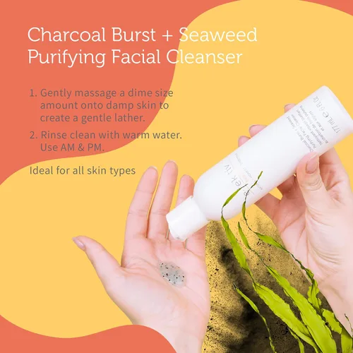 Vista 3 de Charcoal Burst Plus - Limpiador facial purificador de algas marinas, limpia suavemente los poros, lavado facial aclarador, vegano, sin sulfato
