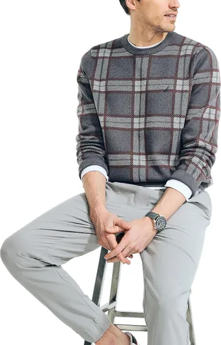 Vista 4 de Nautica Suéter de cuello redondo jacquard a cuadros Navtech para hombre