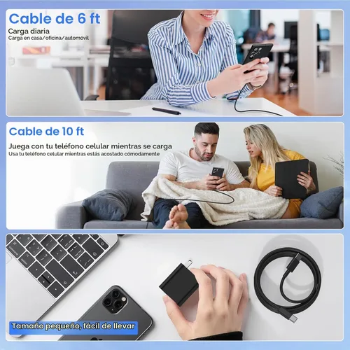 Vista 8 de Cargador súper rápido tipo C de 45 W para Samsung S26 S25 S24, paquete de 3 bloques de cargador rápido USB C de 45 W de doble puerto y cable