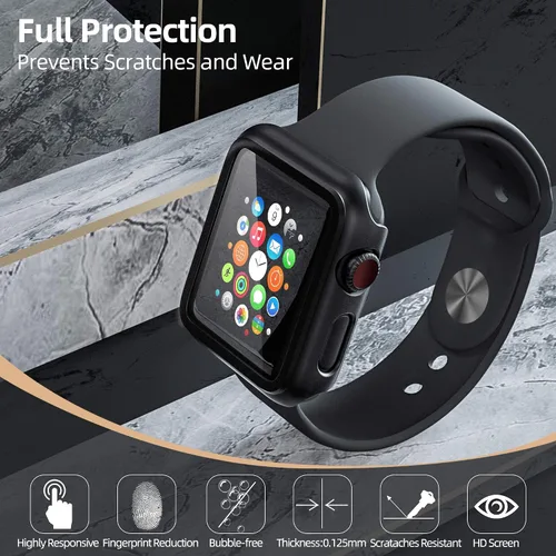 Vista 3 de pzoz Funda compatible con Apple Watch Series 2 / Series 3 con protector de pantalla de 1.654 pulgadas, accesorios delgado, cobertura completa