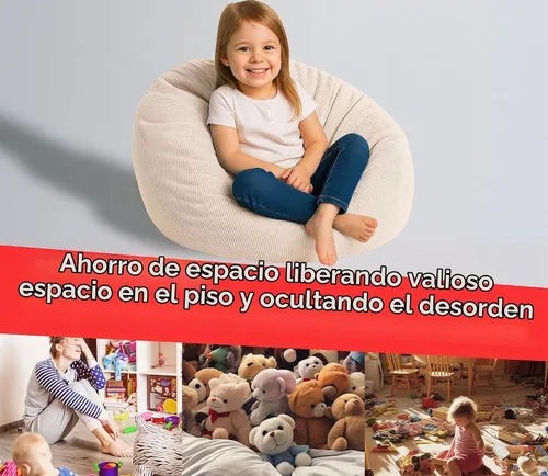 Vista 4 de Funda para silla de almacenamiento de puf de animales de peluche (sin relleno), suave, lavable, rellenable, extraíble, organizador de felpa de alta