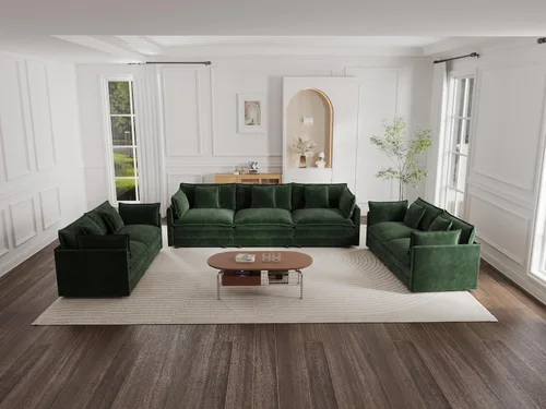 Vista 22 de KEIKI Juego de sofá de 2 piezas con 2 sofás individuales de felpilla de gran tamaño, estilo moderno tapizado de 2 plazas con 2 almohadas, cojines