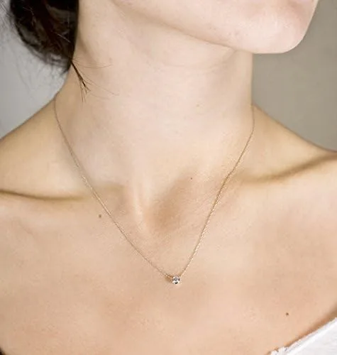 Vista 2 de Kobelli Collar con bisel solitario de diamantes en oro de 14 quilates (cadena de 18 pulgadas)