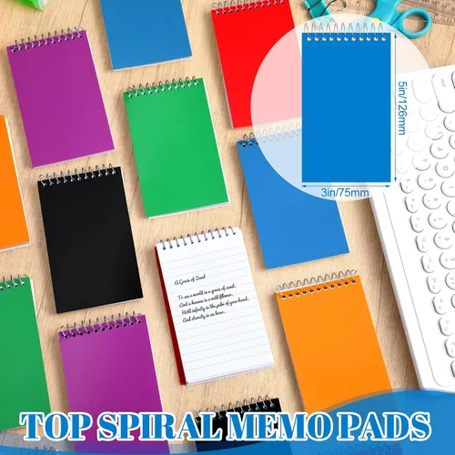 Vista 2 de Leelosp Cuadernos pequeños en espiral de 3 x 5 pulgadas, bloc de notas de bolsillo con 75 hojas cada uno, mini blocs de espiral superior para notas