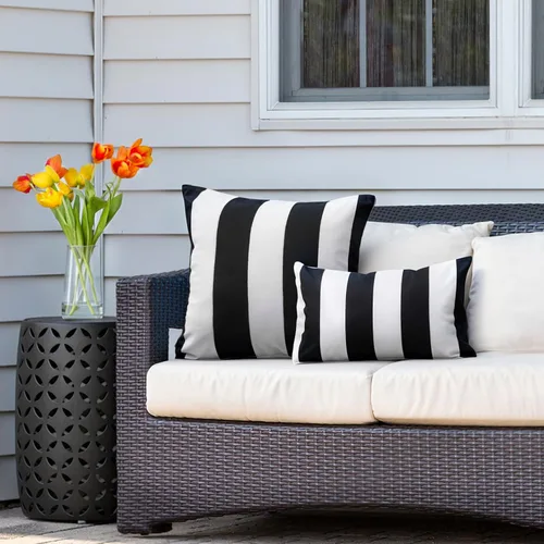 Vista 5 de WESTERN HOME WH - Juego de 2 fundas decorativas de cojín para exterior, a rayas, impermeables, de poliéster, para jardín, casa de campo moderna