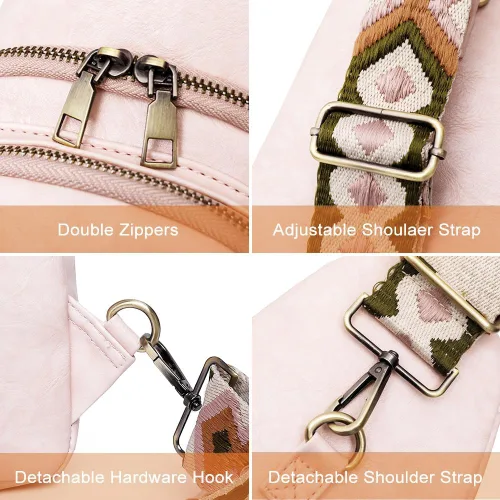 Vista 4 de Bolso bandolera para mujer, de piel sintética, con correa de guitarra, bandolera de moda, multiusos, para el pecho