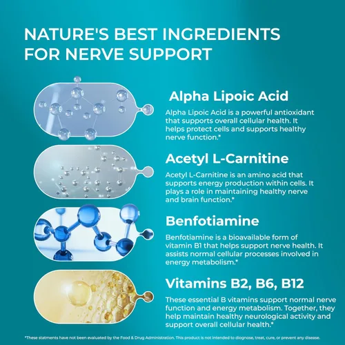 Vista 5 de PUREHEALTH RESEARCH Nerve Regen Formula - Suplemento de apoyo nervioso para pies y manos - con ácido alfa lipoico ALA, benfotiamina, acetil