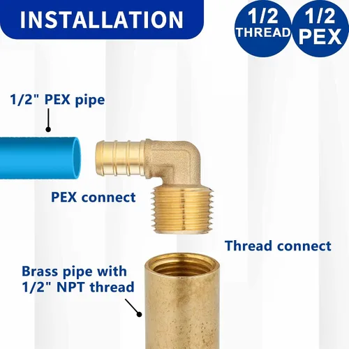 Vista 3 de 1/2 PEX B F1807 a 1/2 NPT Adaptador de codo roscado macho de latón LI-APXME1212 (10 unidades)