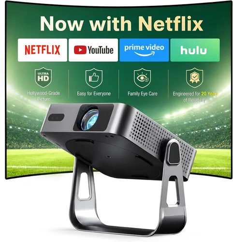Vista 9 de Google TV con licencia oficial: proyector inteligente 4K con WiFi y Bluetooth, enfoque automático VOPLLS y proyector portátil Keystone
