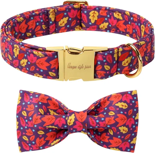 Vista 8 de Unique style paws Collar de perro de algodón con lazo, collar para cachorro con cuadrícula negra y azul para perros pequeños, medianos y grandes
