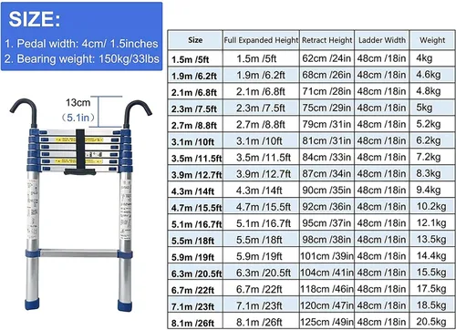Vista 6 de Escalera de extensión de aluminio para techo de 26.2 ft/23.0 ft/19.7 ft/16.4 ft/13.1 ft/9.8 ft/6.6 ft, escalera telescópica con gancho desmontable