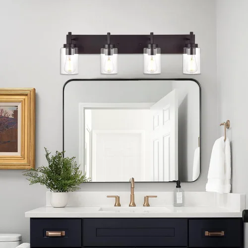 Vista 3 de 4 luces de tocador de baño, apliques de bronce aceitado, iluminación de pared, lámpara industrial para montaje en pared, estilo granja para cocina
