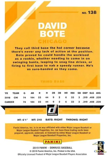 Vista 2 de 2019 Donruss Baseball #138 David Bote Chicago Cubs