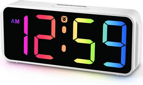 Vista 10 de Peakeep Small Tiny Digital Alarm Clock Plug in for Kids Bedroom Bedside Nightstand, RGB Colorful Changing Large Display for Travel, Dimmable 6