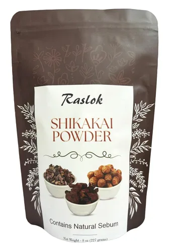Vista 4 de Raslok Shikakai Powder Limpiador y acondicionador natural para el cabello, 100% puro Acacia concinna Fruit Pods Powder (3.52 oz)