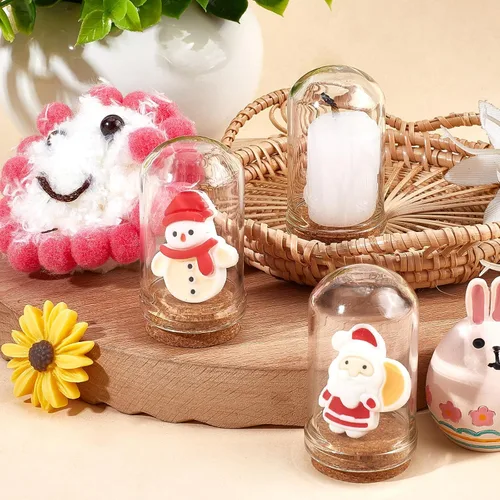 Vista 4 de CRASPIRE 15 piezas de cúpula de cristal con base de corcho de 1.75 pulgadas, mini exhibición, frasco, cubierta de soporte, funda decorativa
