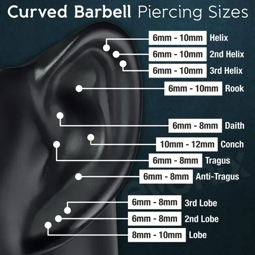 Vista 4 de 2 barras curvadas Daith Rook Conch Labret Helix Lip Ring Tragus Ceja cartílago (elige color, calibre, longitud)