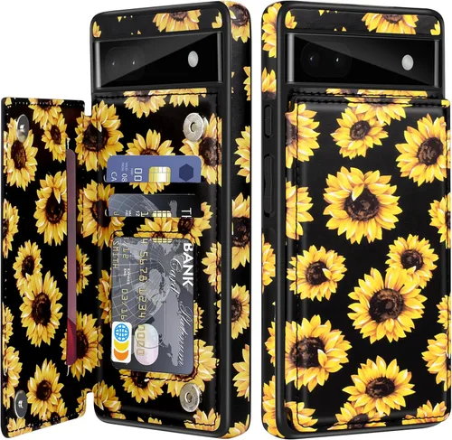 Vista 12 de Bizzib para Google Pixel 6A Funda de cuero tipo cartera con tarjetero, cubierta tipo libro con pata de pie, cierre magnético, funda protectora a
