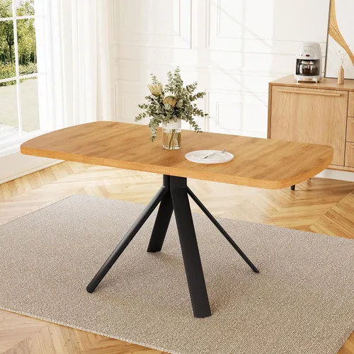 Vista 7 de HIPIHOM Mesa de comedor extensible para 4-6 personas, mesa rectangular de madera MDF de 47.2 a 63 pulgadas, estilo rústico de granja, diseño que