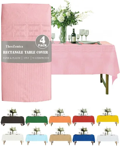 Vista 15 de Black Disposable Paper Tablecloth for Rectangle Tables 4 Pack, 54×108 Inch Waterproof 2 Ply Paper with Plastic Backing, Party Table Cover for
