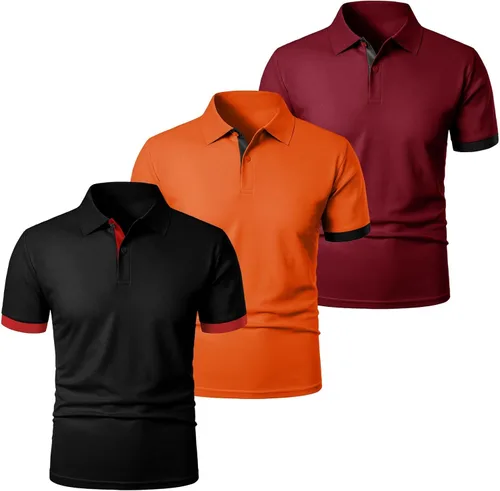 Vista 7 de Camisas polo para hombre, paquete de 3 camisetas de golf de talla grande, camisetas de manga corta para deportes al aire libre, camisetas lisas