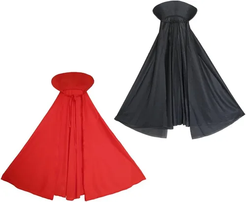 Vista 2 de Capa negra de Halloween con cuello de vampiro para niños, de la marca SeasonsTrading; capa negra para niños.