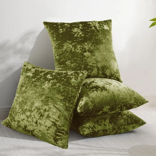 Vista 2 de Home Soft Things Funda de almohada decorativa de terciopelo triturado, 4 piezas, aguacate, 20 x 20 pulgadas, funda cuadrada de acento suave