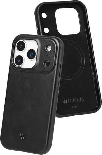 Vista 23 de Funda de teléfono delgada de cuero Wilken compatible con iPhone 15 Compatible con MagSafe y carga inalámbrica Cubierta de cuero de grano Negro