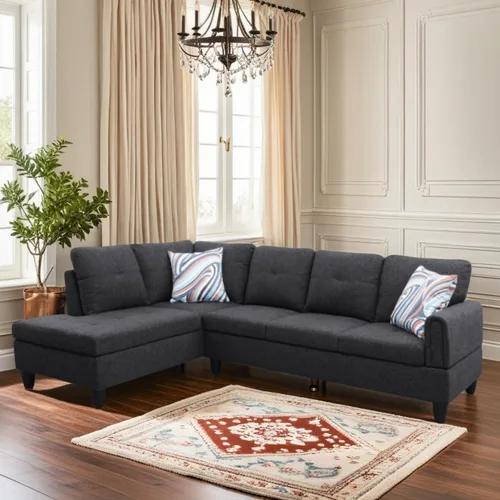 Vista 6 de Sofá seccional en forma de L con chaise, 3 piezas de sofá modular convertible para juegos de muebles de sala de estar y apartamentos pequeños