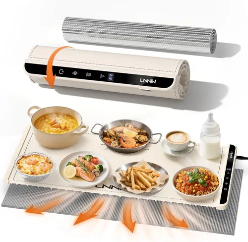Vista 10 de Tapete de calentamiento de alimentos con almohadilla resistente al calor, 26 x 15 pulgadas, 6 ajustes de temperatura y 6 ajustes de temporizador
