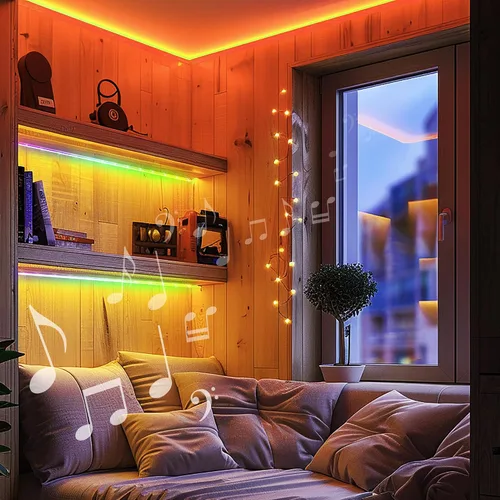 Vista 7 de Monster Tira de luces LED inteligentes RGB+IC de 25 pies, tira de luces reactivas de sonido para dormitorio, control de aplicación y voz, tira