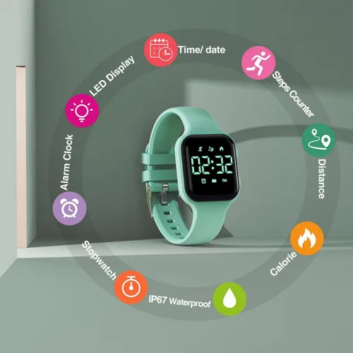 Vista 6 de Reloj de contador de pasos para niños, podómetro digital, reloj de pulsera con rastreador de fitness, reloj deportivo impermeable, para niños, niñas