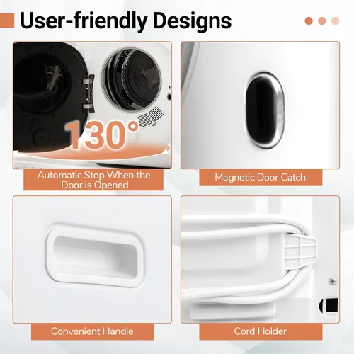 Vista 9 de COSTWAY Secadora portátil de ropa, máquina compacta de secado de 1.5 pies cúbicos con tambor de acero inoxidable y panel táctil LED, secadora