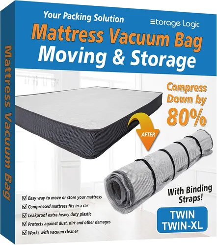Vista 8 de Storage Logic Bolsa de vacío para colchón de espuma con 4 correas de embalaje ajustables para mudanza, almacenamiento, envío, bolsa de colchón